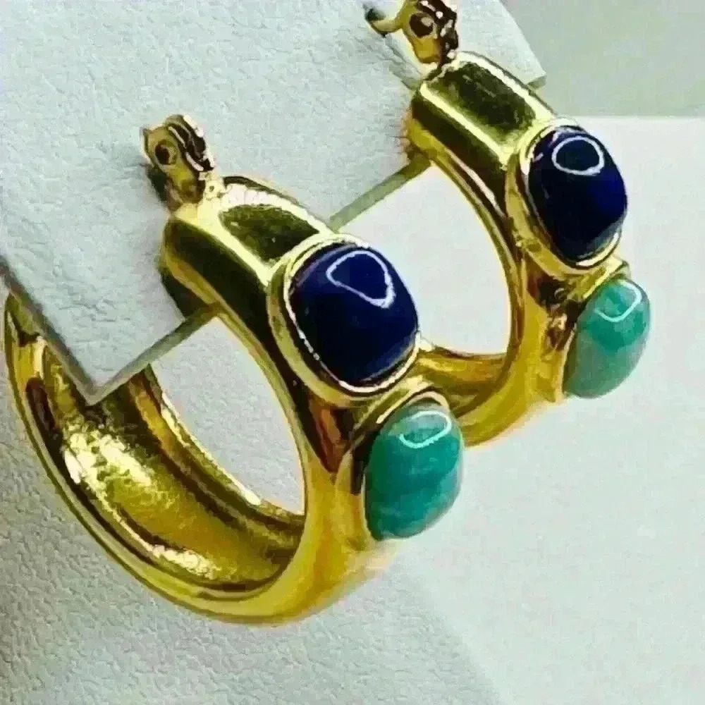 Vintage Style Natural Stone 14k Gold Plated Two Tone